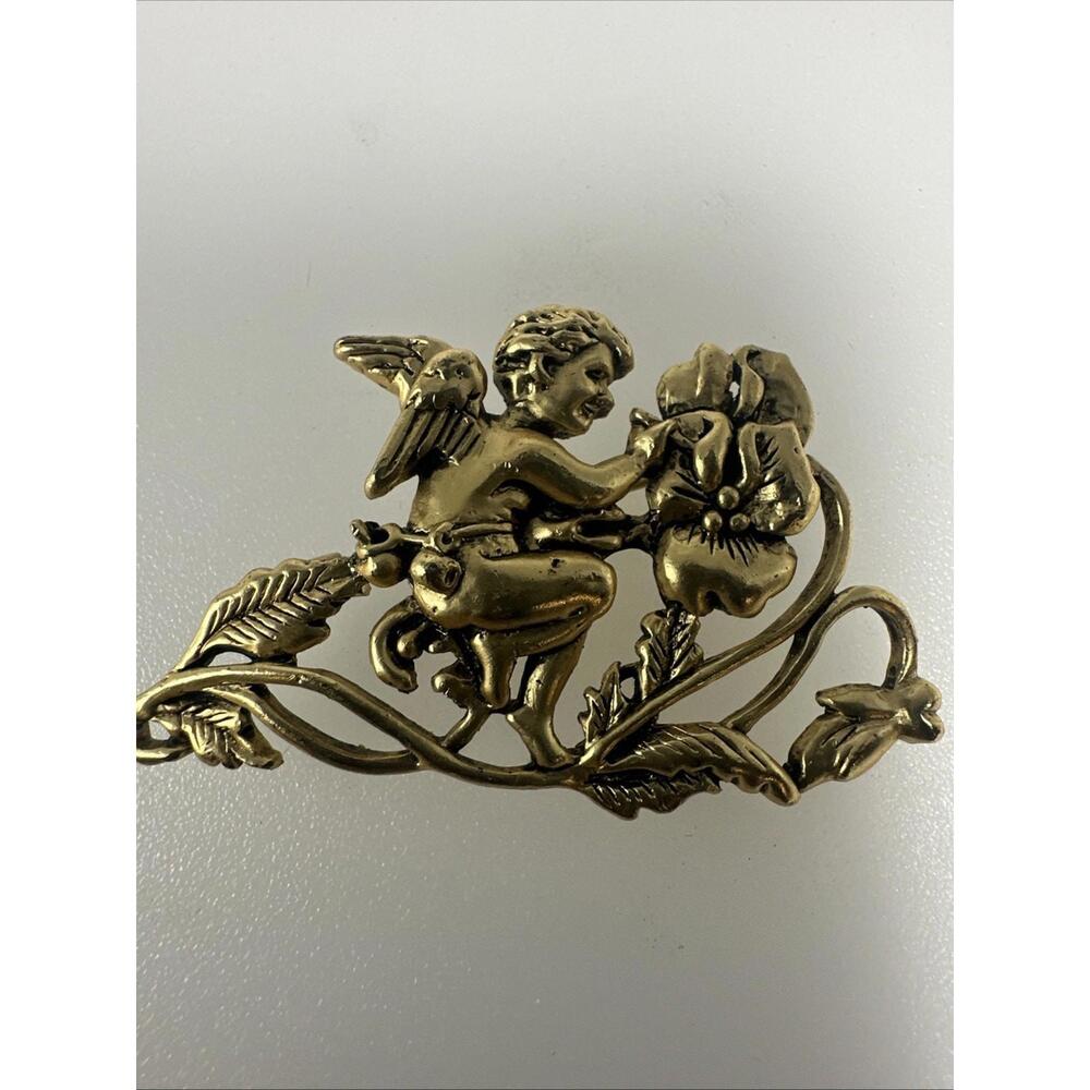 VTG Angel Cherub Painting Bergdorf Goodman Gold Tone Brooch Signed “1995 BG”